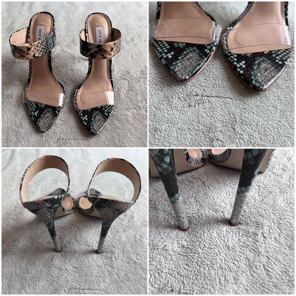 Steve Madden Amaya Clear Slide Sandal Blue Snake Reptile Print Leather Y2K Sz 7 - Picture 4 of 15